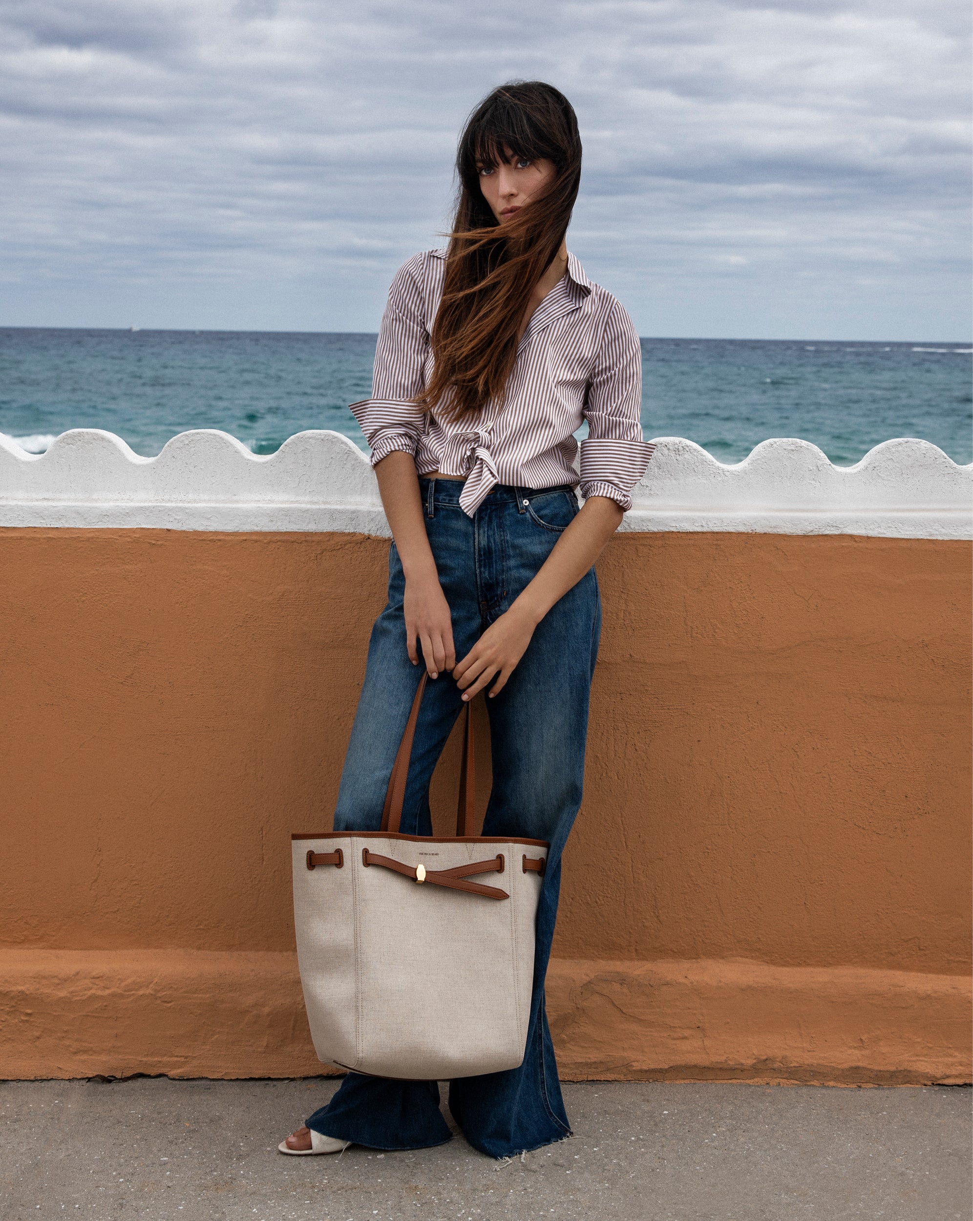 Linen Canvas Tote Bag with Leather Handles & Adjustable Strap | Veronica Beard