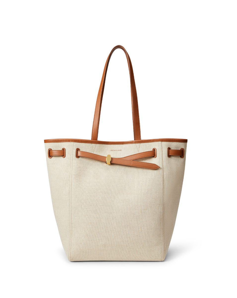 Linen Canvas Tote Bag with Leather Handles & Adjustable Strap | Veronica Beard