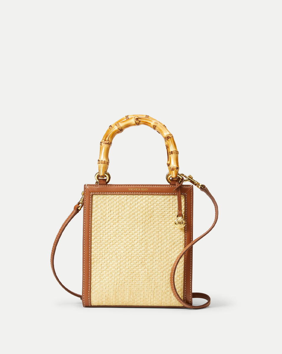 Raffia Shopper Bag with Bamboo Handle & Leather Details | Italian Crafted