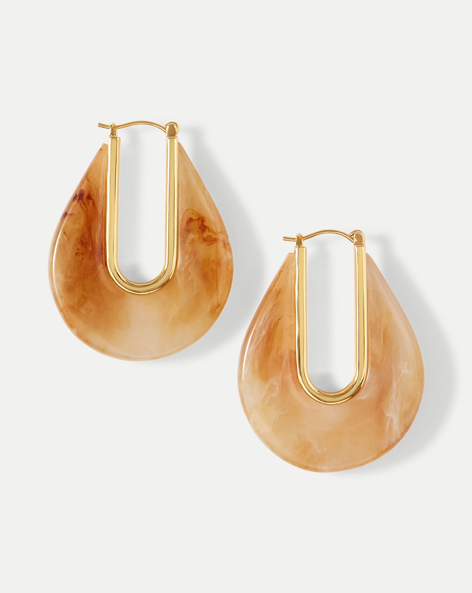 Jade Green Resin Drop Hoop Earrings with Gold-Plated Rim | Statement Jewelry