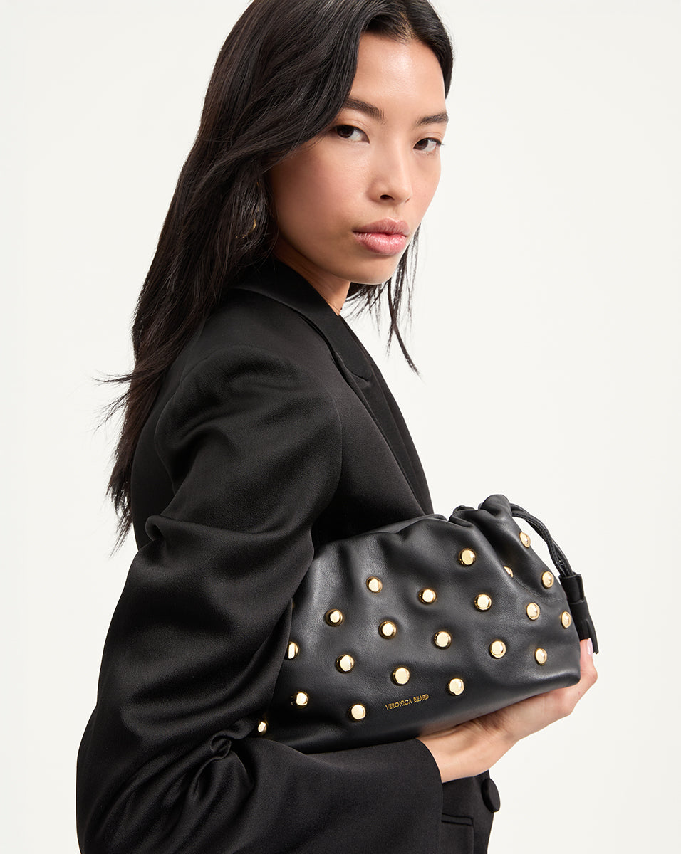 Small Leather Studded Pouch Bag with Gold Straps | Veronica Beard