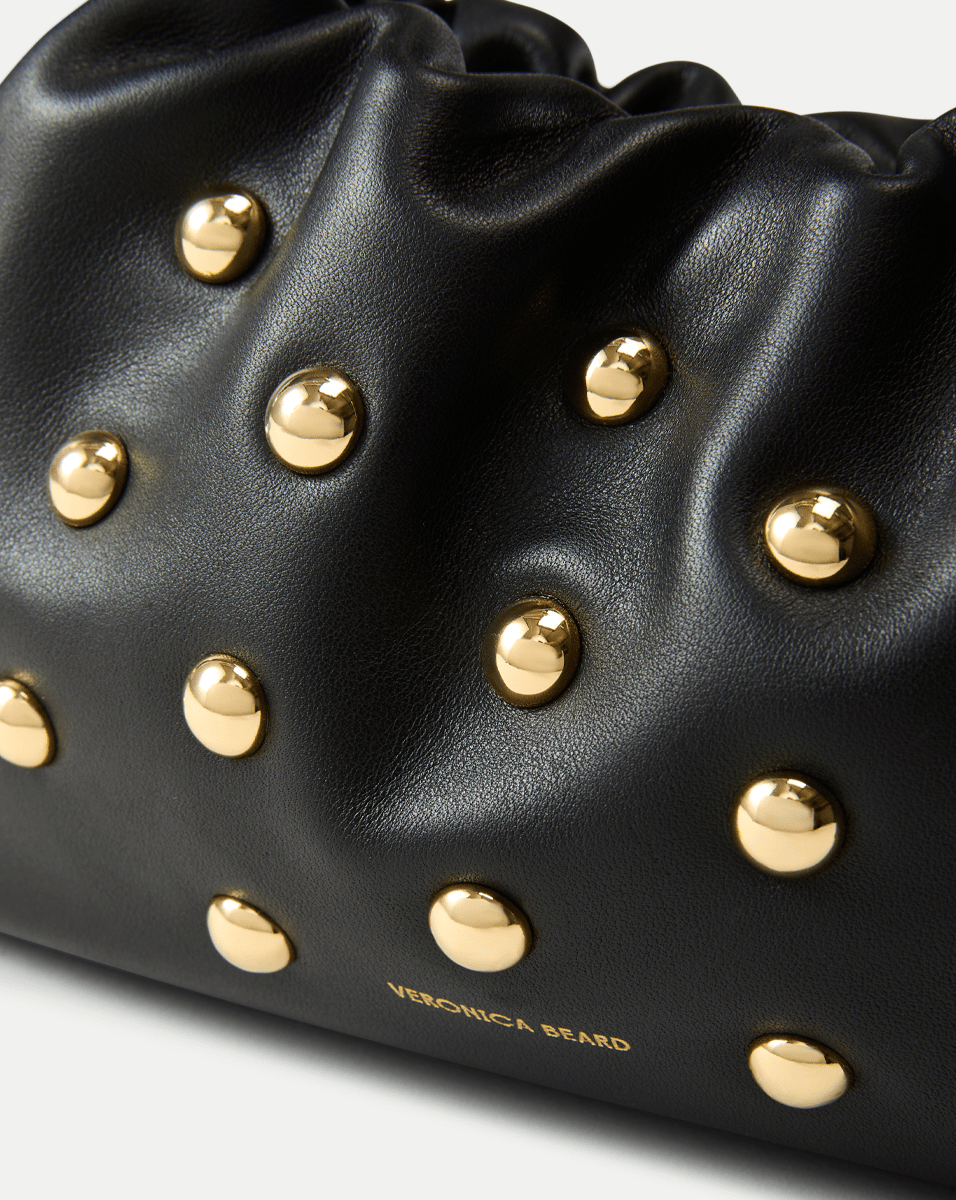Small Leather Studded Pouch Bag with Gold Straps | Veronica Beard