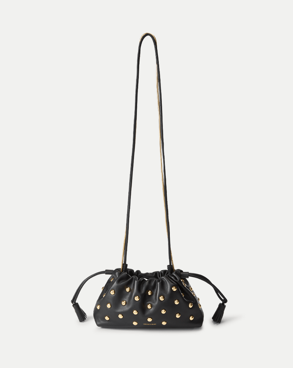 Small Leather Studded Pouch Bag with Gold Straps | Veronica Beard