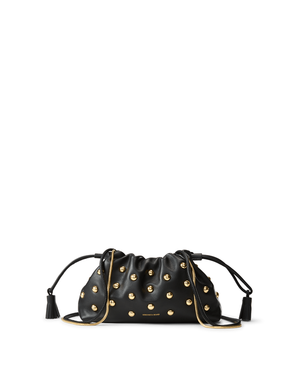 Small Leather Studded Pouch Bag with Gold Straps | Veronica Beard