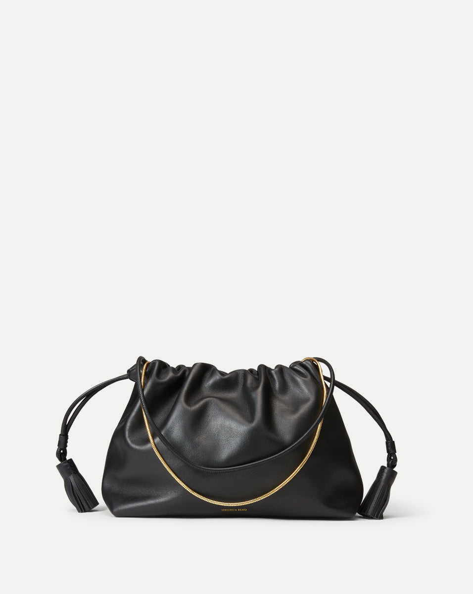 Brown Leather Stash Bag with Zip Pocket & Gold Chain Straps | Veronica Beard