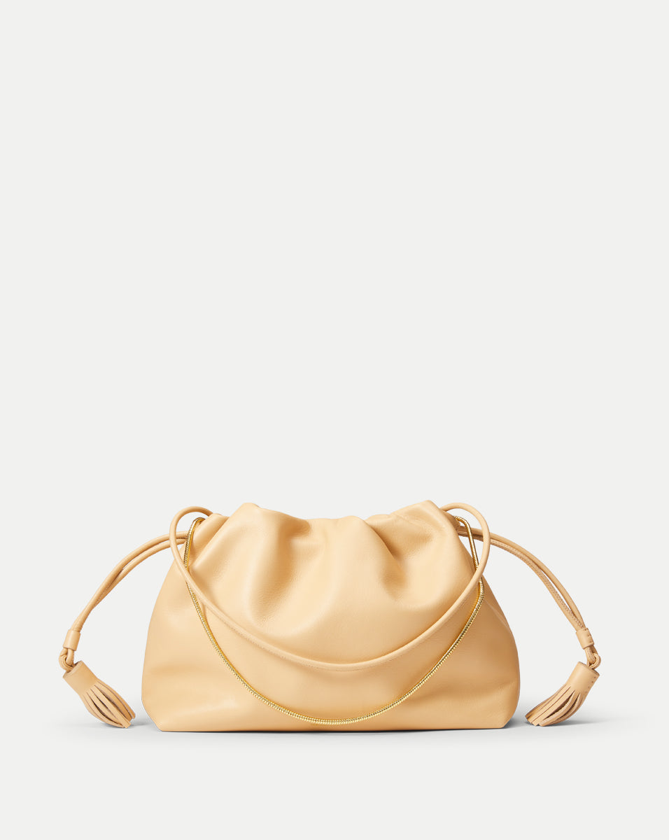 Brown Leather Stash Bag with Zip Pocket & Gold Chain Straps | Veronica Beard
