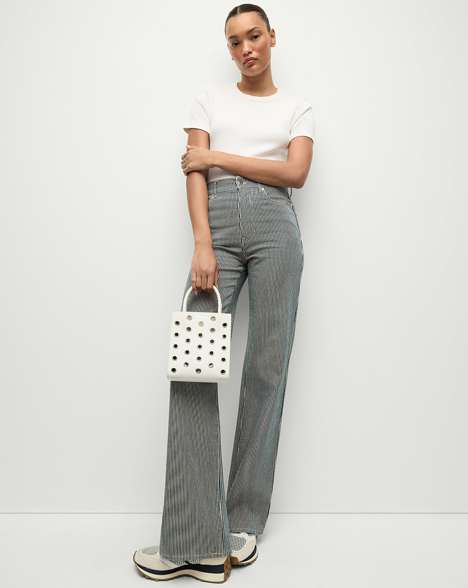Leather Shopper Bag with Grommet Detailing & Removable Strap