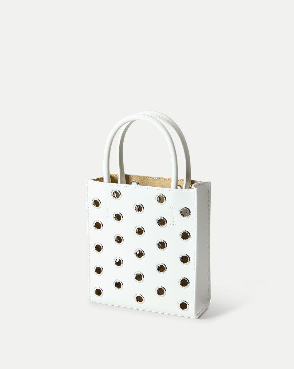 Leather Shopper Bag with Grommet Detailing & Removable Strap