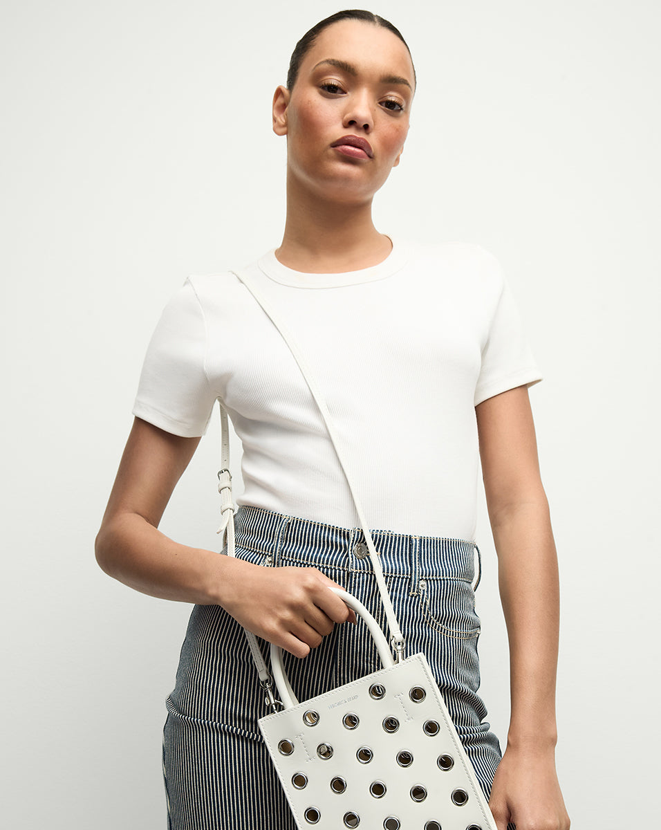 Leather Shopper Bag with Grommet Detailing & Removable Strap