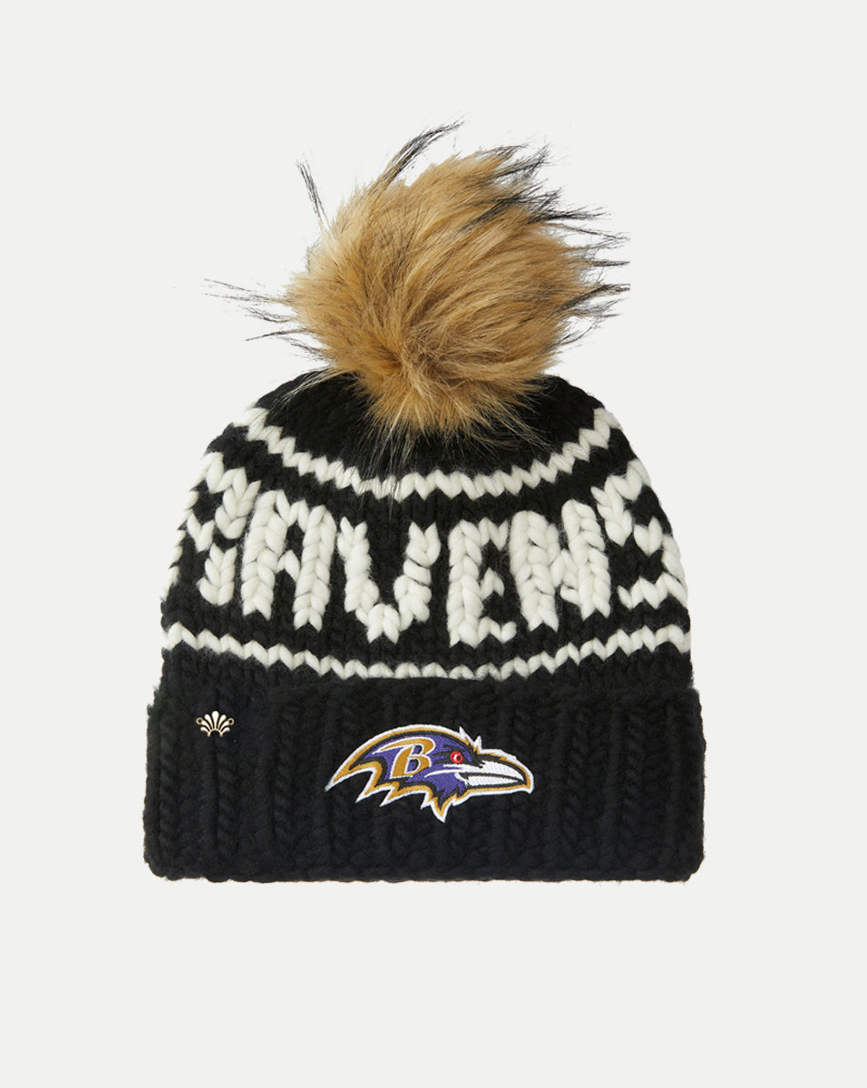 Baltimore Ravens Wool Beanie with Faux Fur Pom | Lele Sadoughi