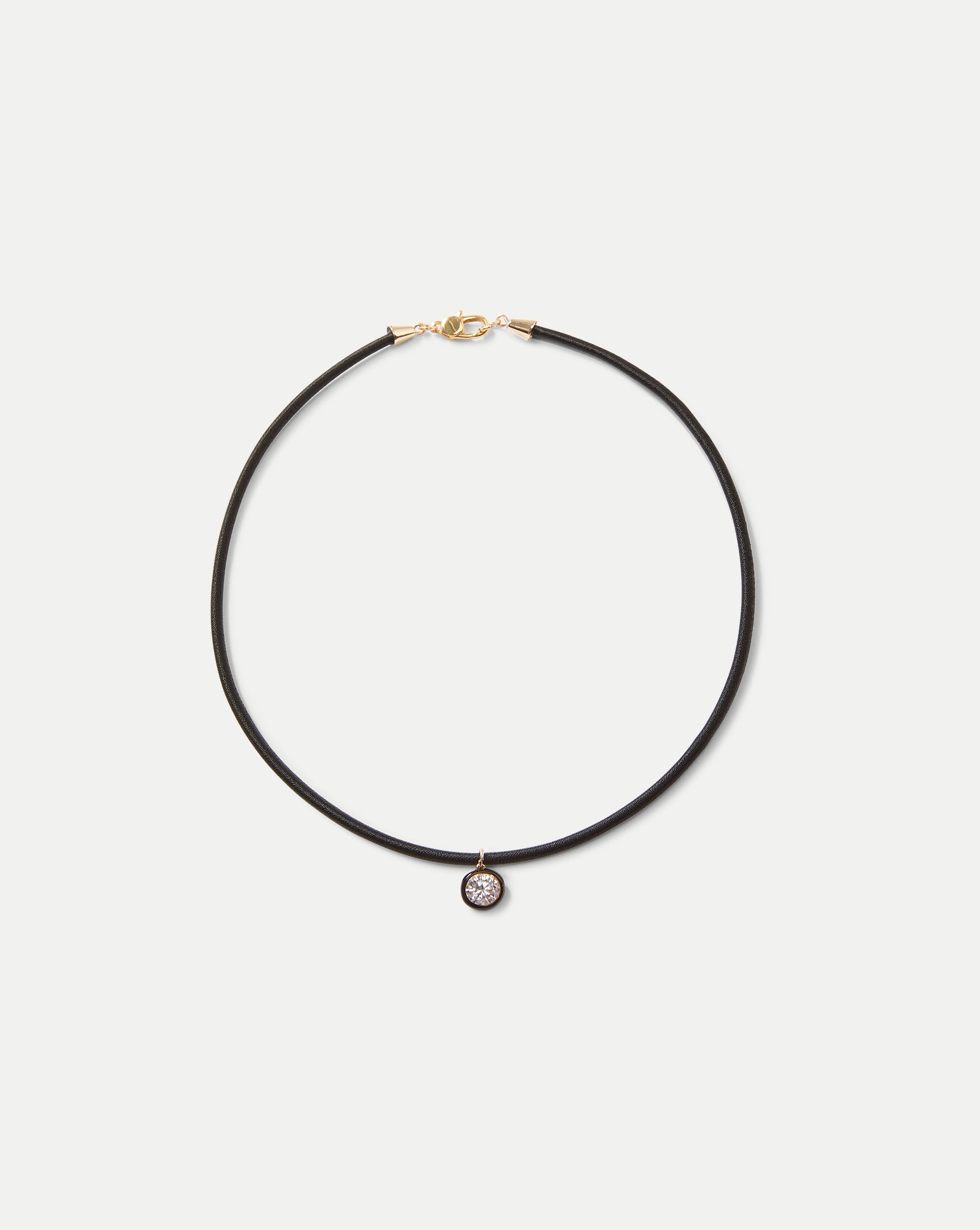 Black Cord Pendant Necklace with CZ Stone & Gold Accents | 16" Summer Jewelry