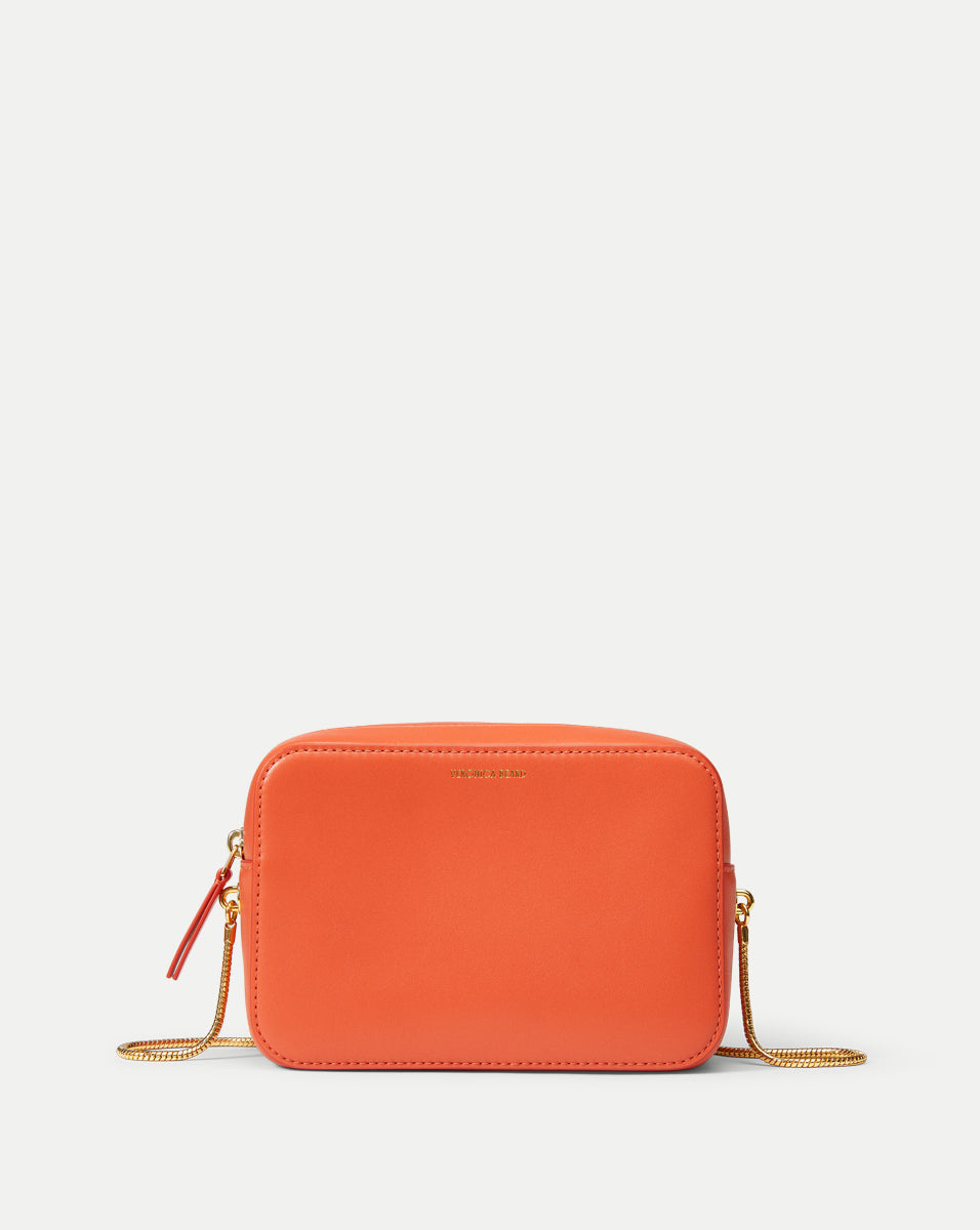 Minimalist Leather Crossbody Bag with Gold Chain | Boxy