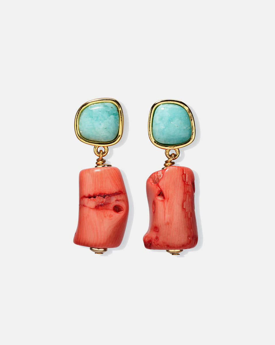 Gold-Plated Amazonite & Bamboo Coral Drop Earrings | Lizzie Fortunato