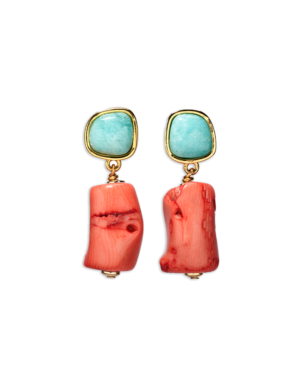 Gold-Plated Amazonite & Bamboo Coral Drop Earrings | Lizzie Fortunato