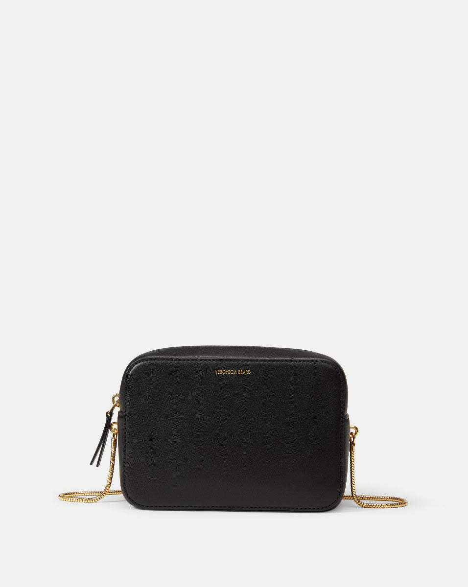 Minimalist Leather Crossbody Bag with Gold Chain | Boxy