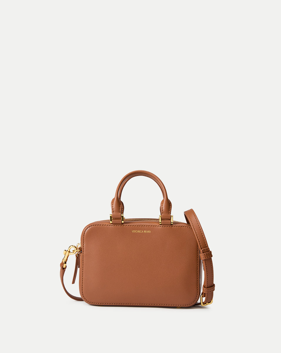 Leather Top-Handle Crossbody Bag with Gold Hardware | Boxy