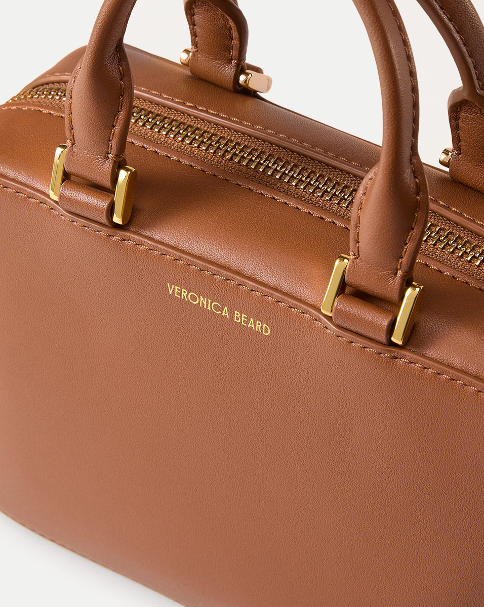 Leather Top-Handle Crossbody Bag with Gold Hardware | Boxy