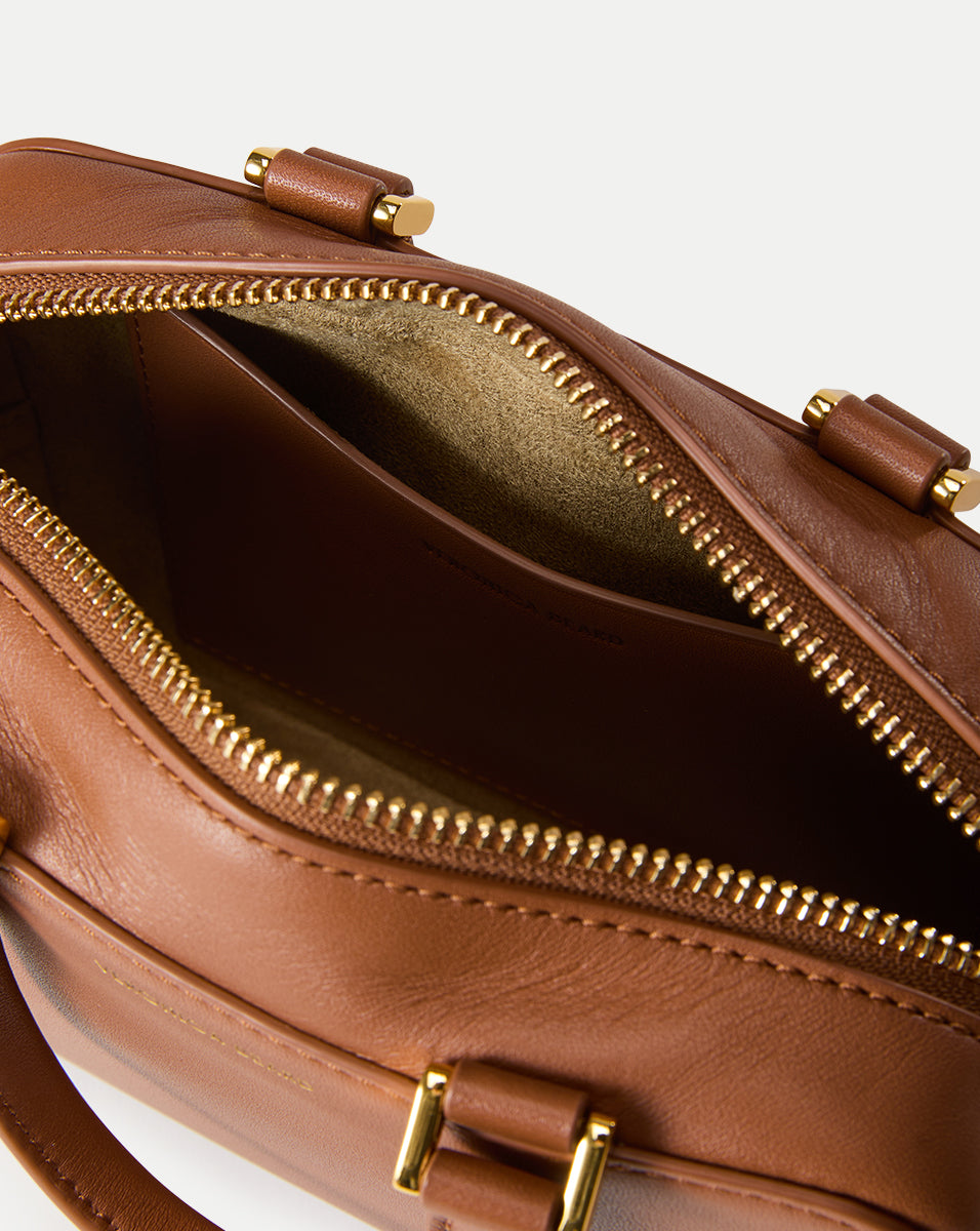Leather Top-Handle Crossbody Bag with Gold Hardware | Boxy
