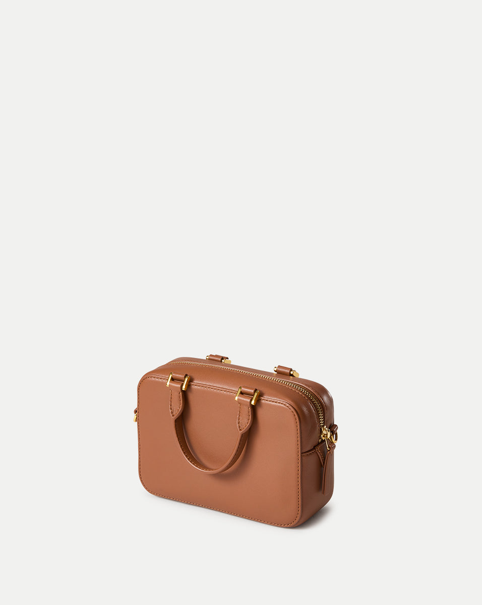 Leather Top-Handle Crossbody Bag with Gold Hardware | Boxy