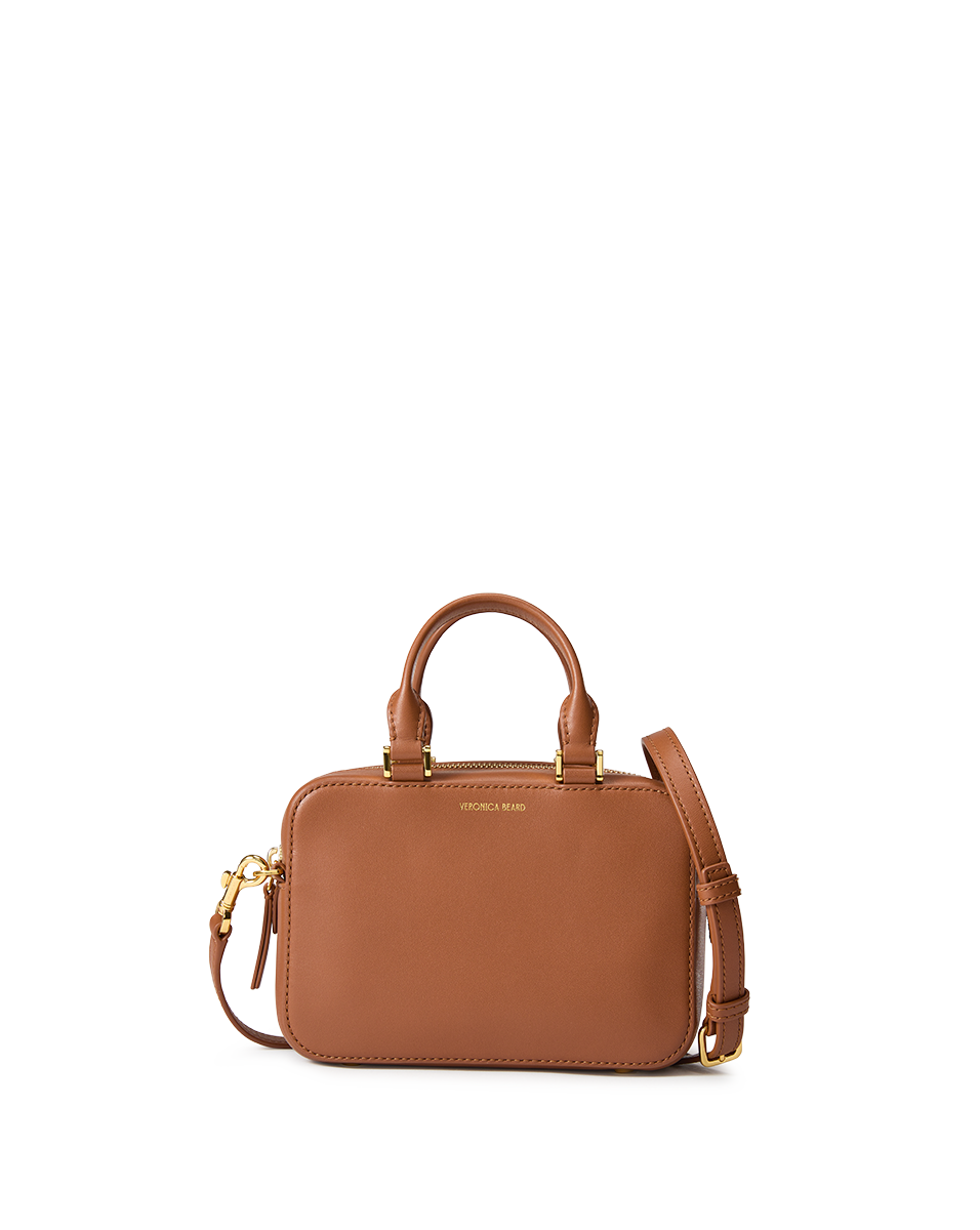 Leather Top-Handle Crossbody Bag with Gold Hardware | Boxy