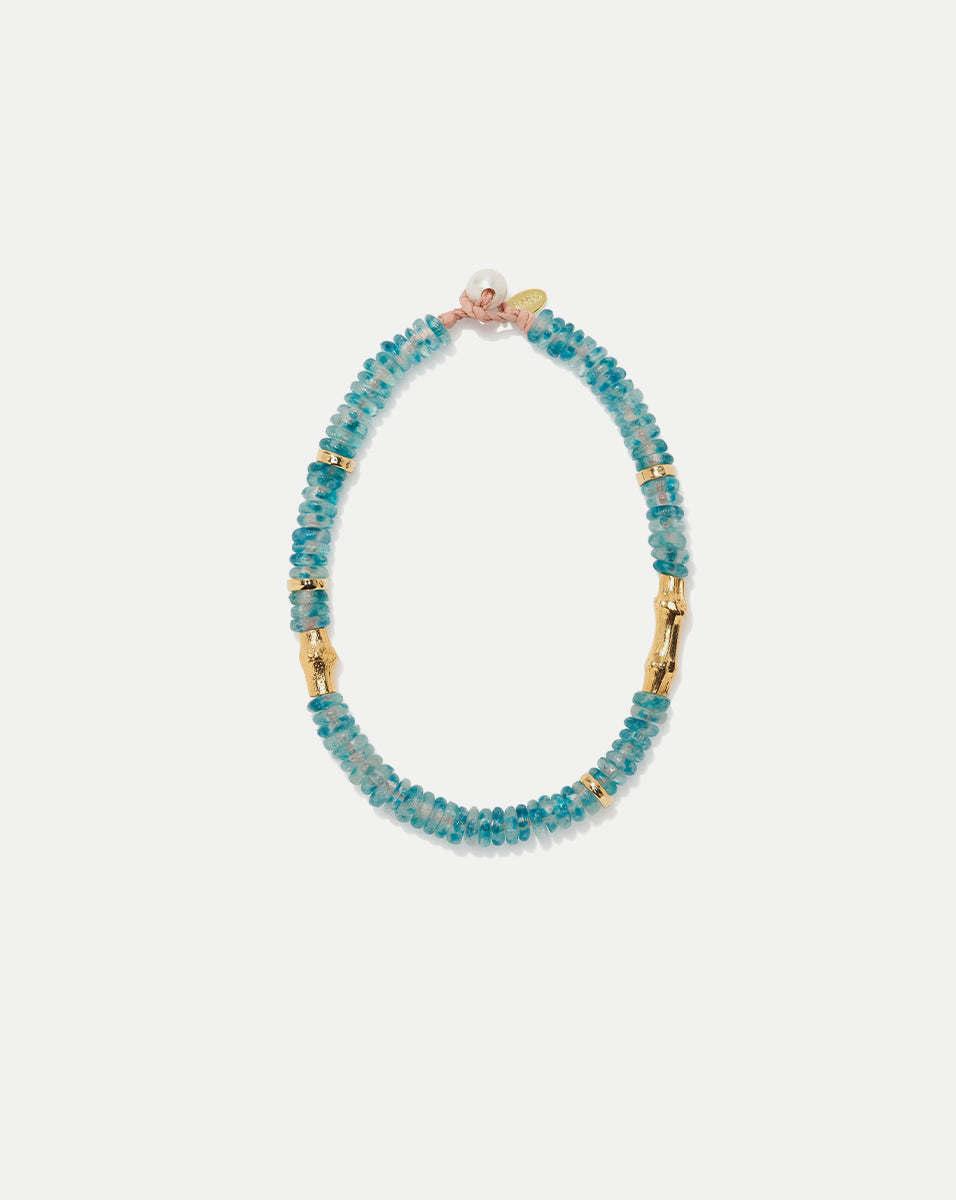 Aquamarine Glass Bead Necklace with Pearl Closure | Lizzie Fortunato