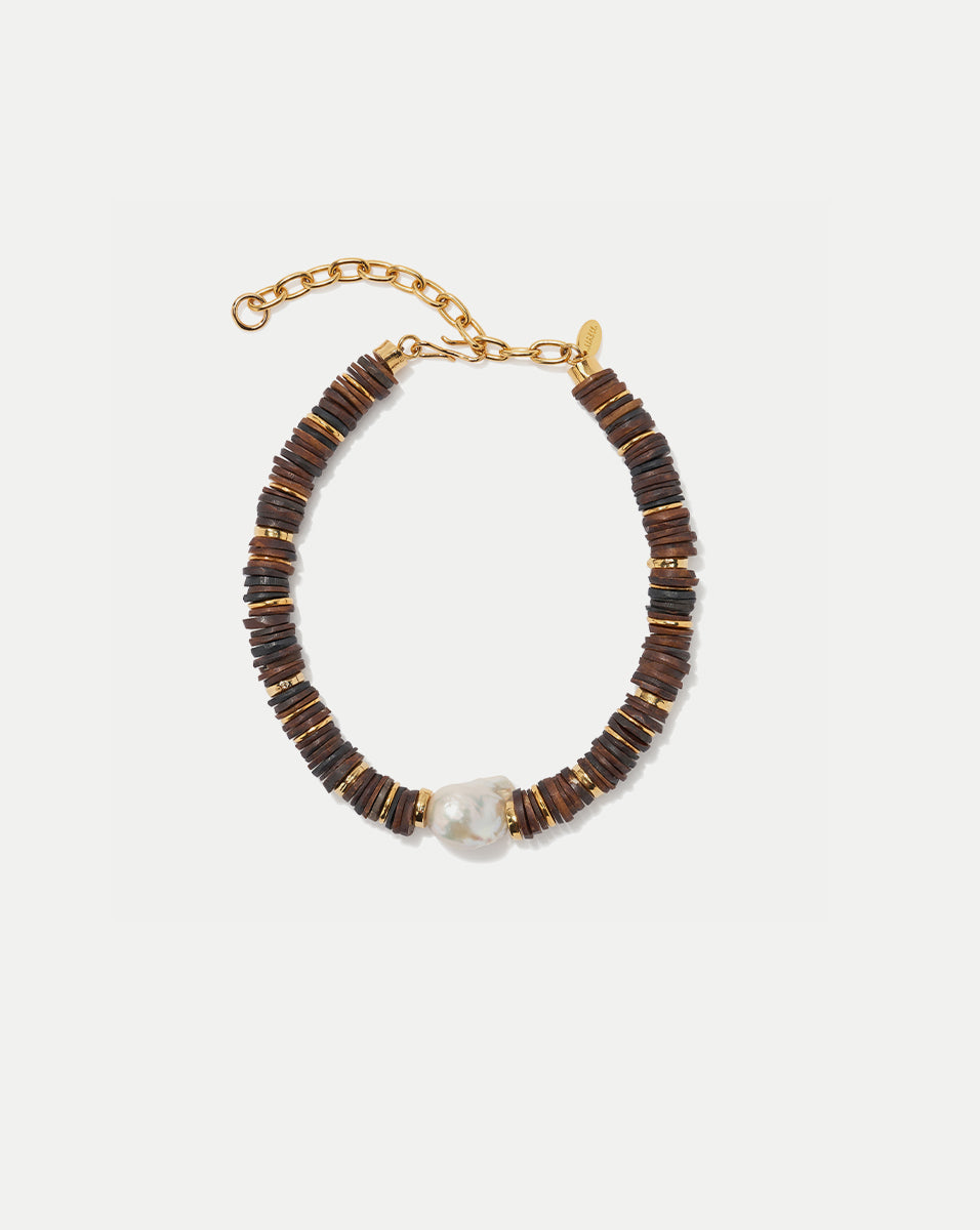 Brown Recycled Bone Bead Collar Necklace with Pearl | Lizzie Fortunato