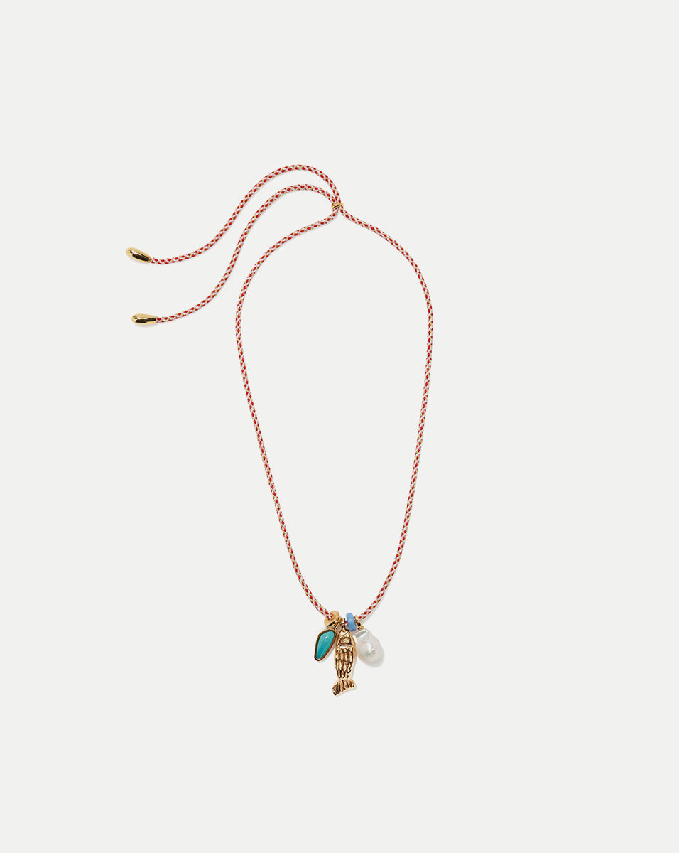 Gold-Plated Minnow Necklace with Pearl & Turquoise | Lizzie Fortunato