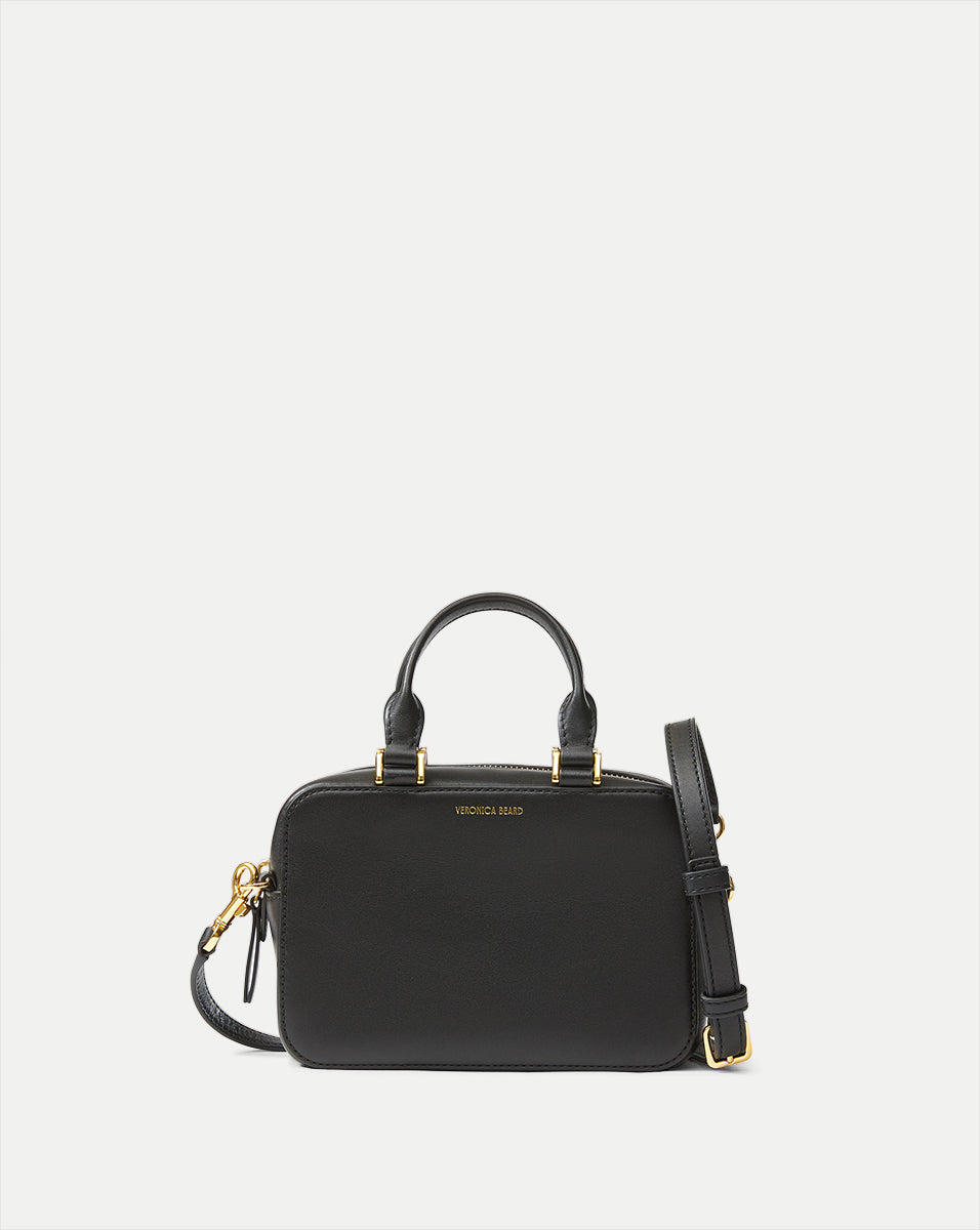 Leather Top-Handle Crossbody Bag with Gold Hardware | Boxy