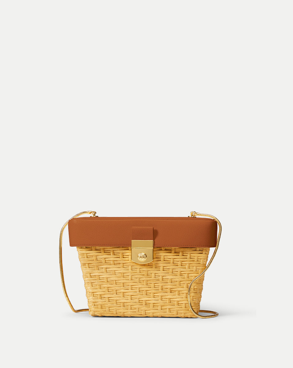 Rattan & Leather Trap Bag with Crest-Lock Closure | Veronica Beard