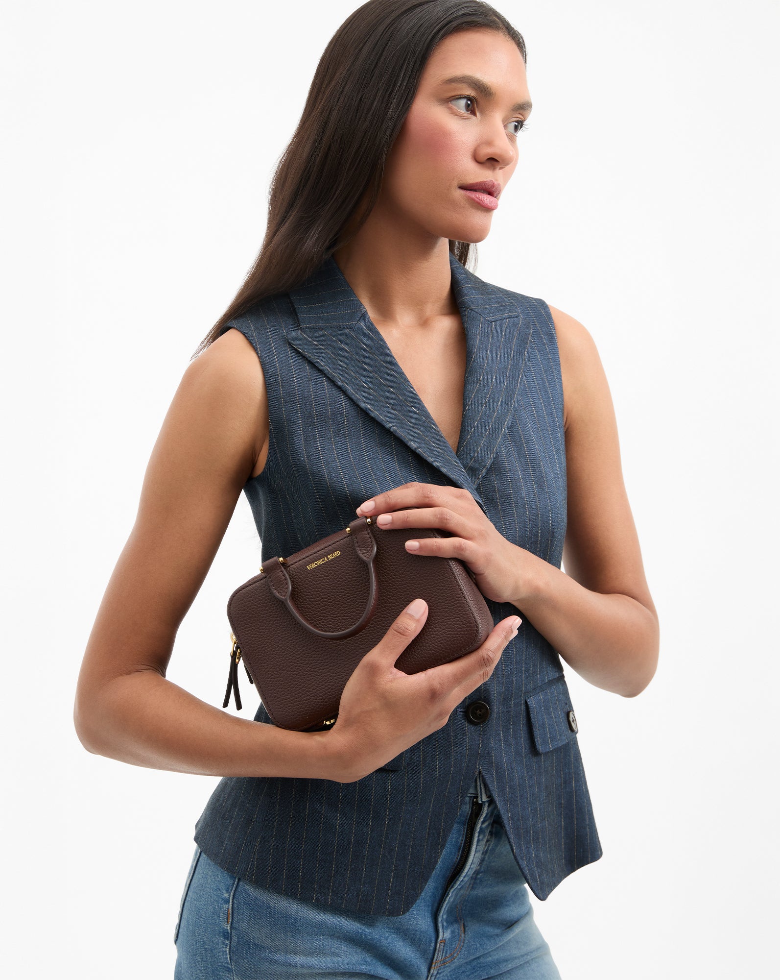 Leather Top-Handle Crossbody Bag with Gold Hardware | Boxy