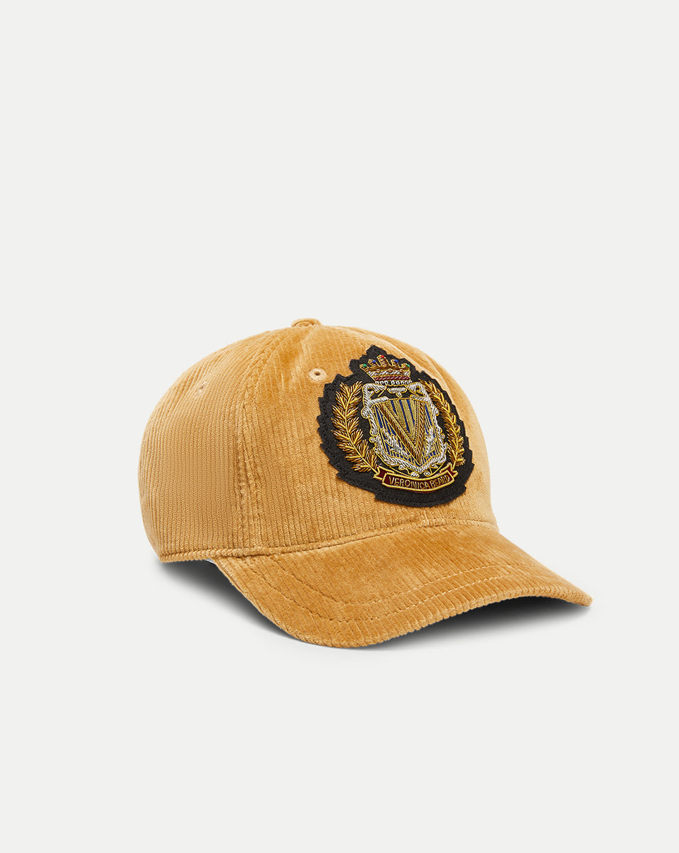 Corduroy Baseball Cap with Gold Logo Crest | Chic Cotton Hat