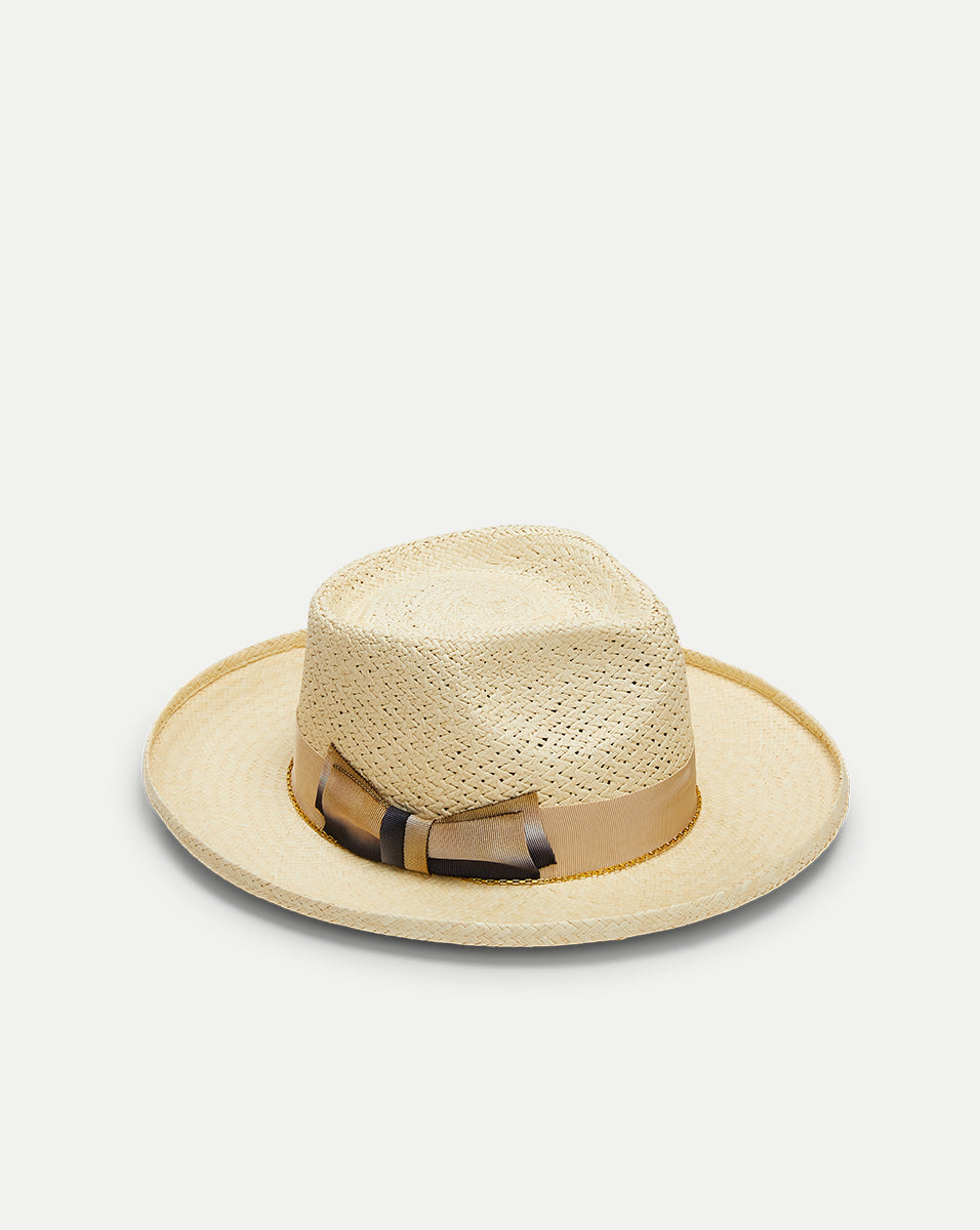 Handwoven Panama Hat with UV Protection & Brass Chain | Freya Sunflower