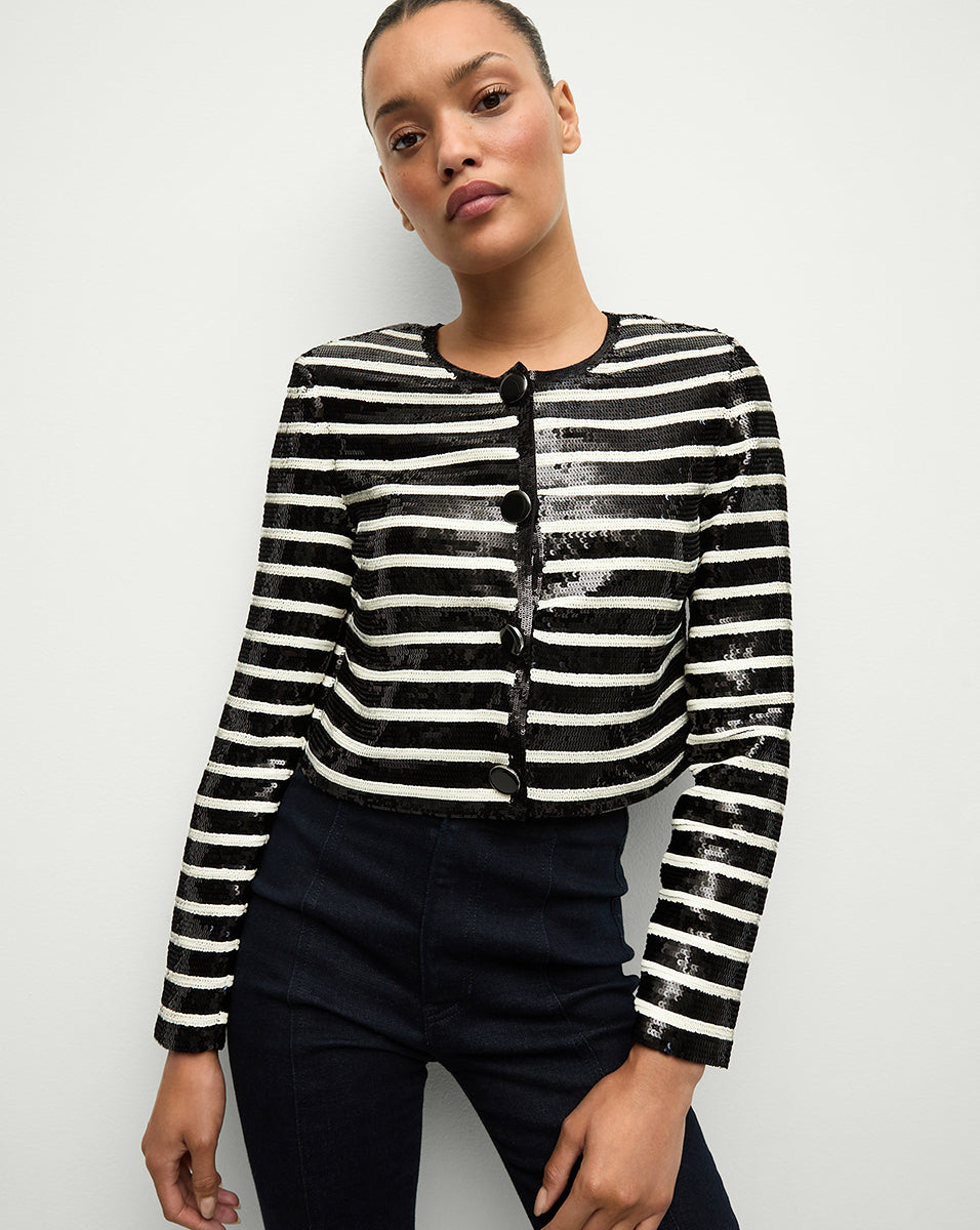Sequin Jacket for Women | Mickey Boxy Collarless Style