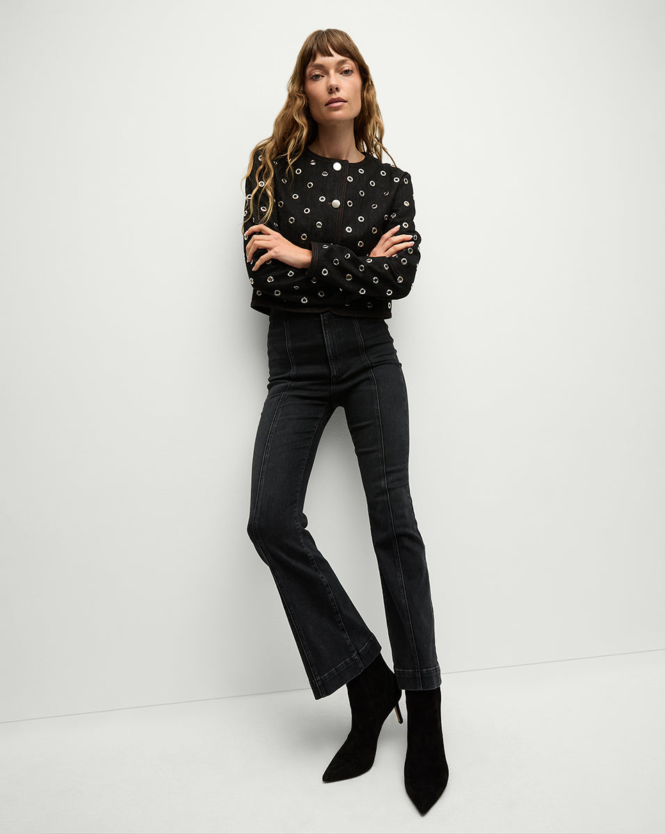 Studded Denim Jacket with Silver Grommets | Beale Cropped Style