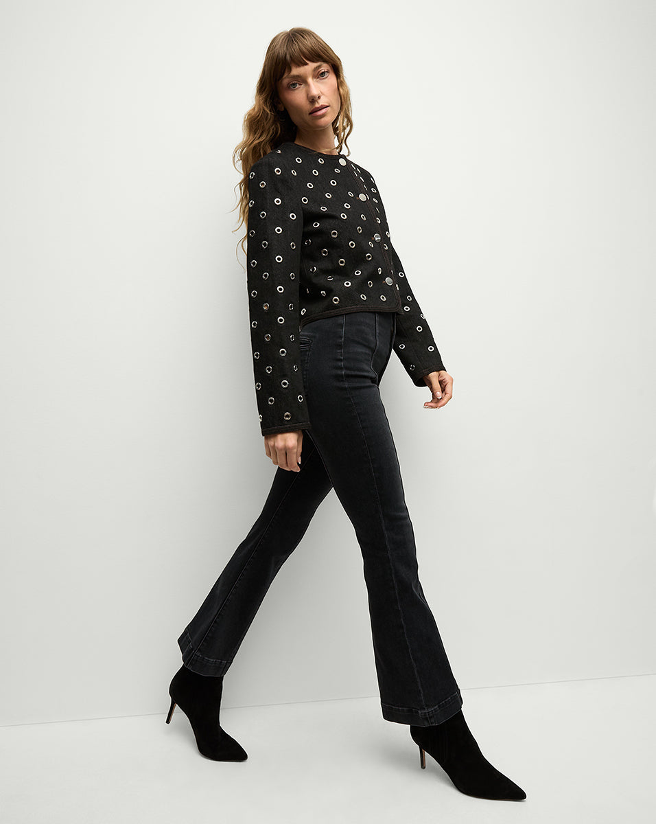 Studded Denim Jacket with Silver Grommets | Beale Cropped Style
