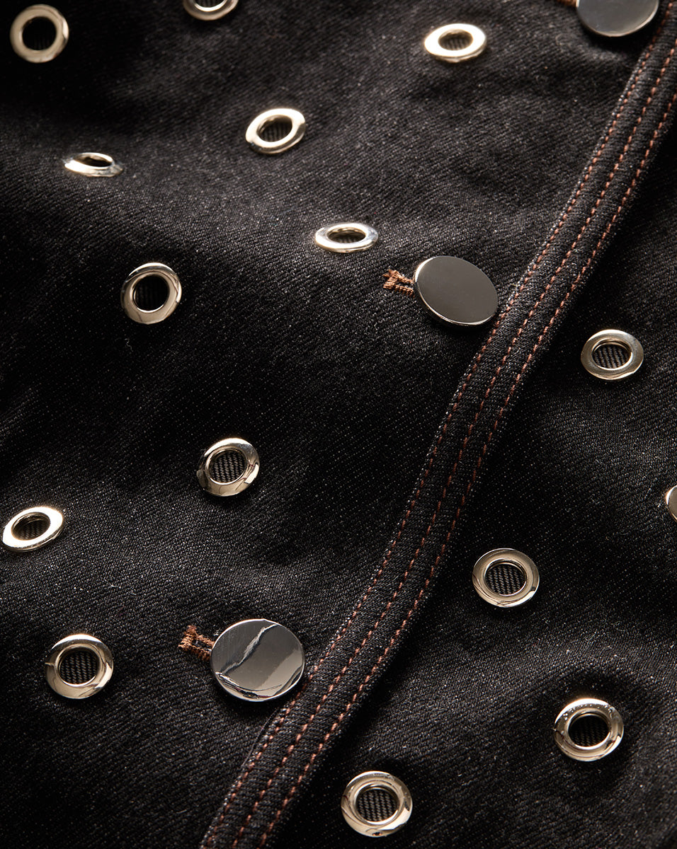 Studded Denim Jacket with Silver Grommets | Beale Cropped Style