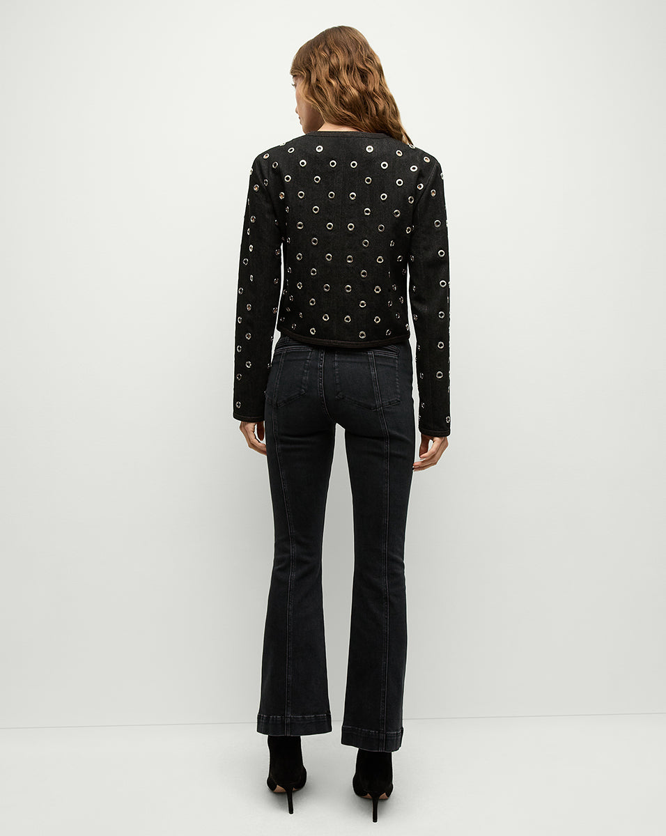 Studded Denim Jacket with Silver Grommets | Beale Cropped Style