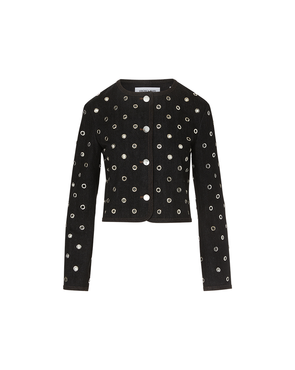 Studded Denim Jacket with Silver Grommets | Beale Cropped Style