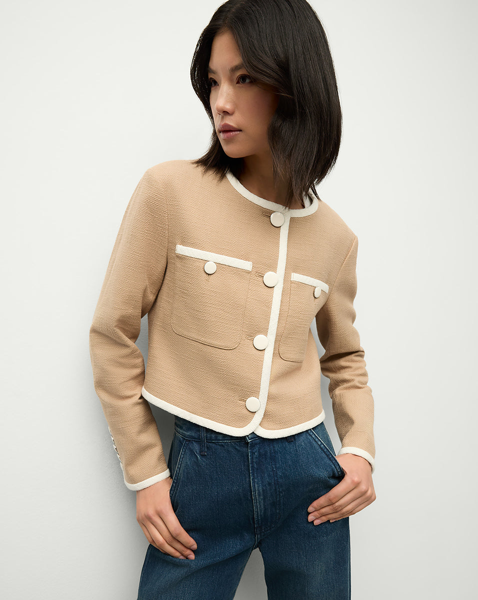 Collarless Women's Jacket with Boxy Fit & Cropped Silhouette | Beale