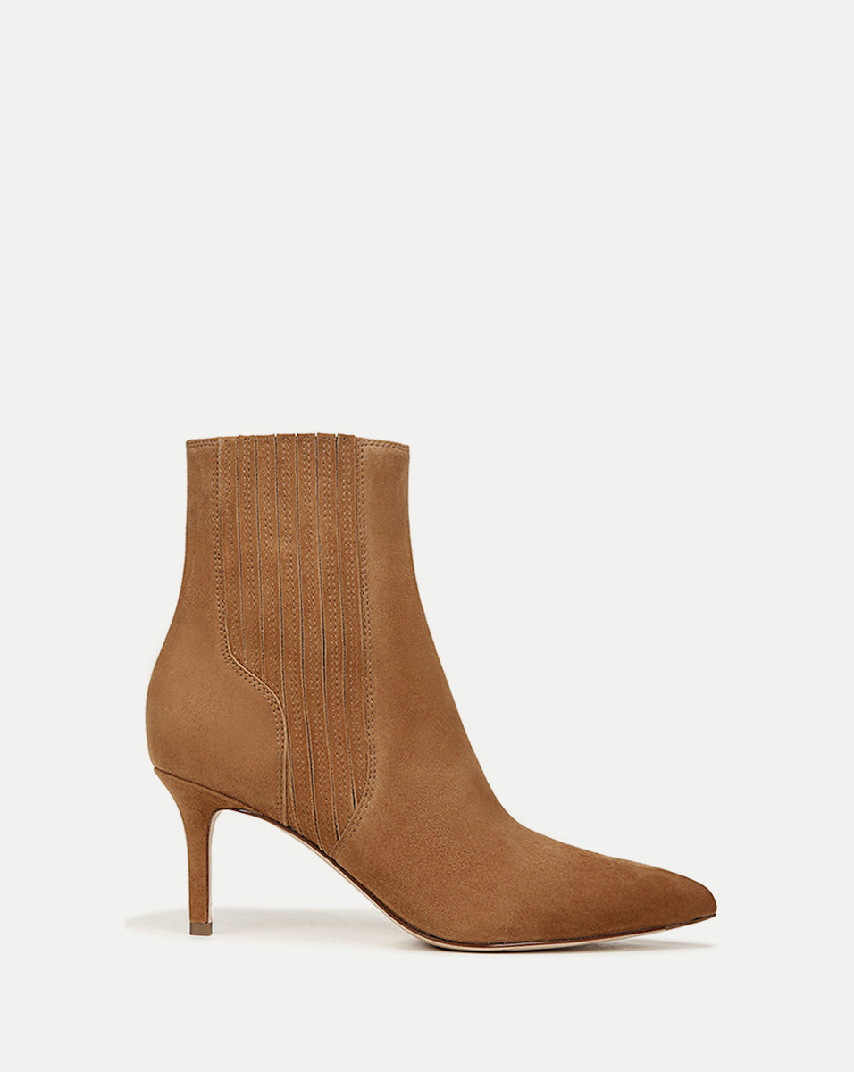Suede Mid-Heel Booties with Pointed Toe & Pull-On Design | Lisa