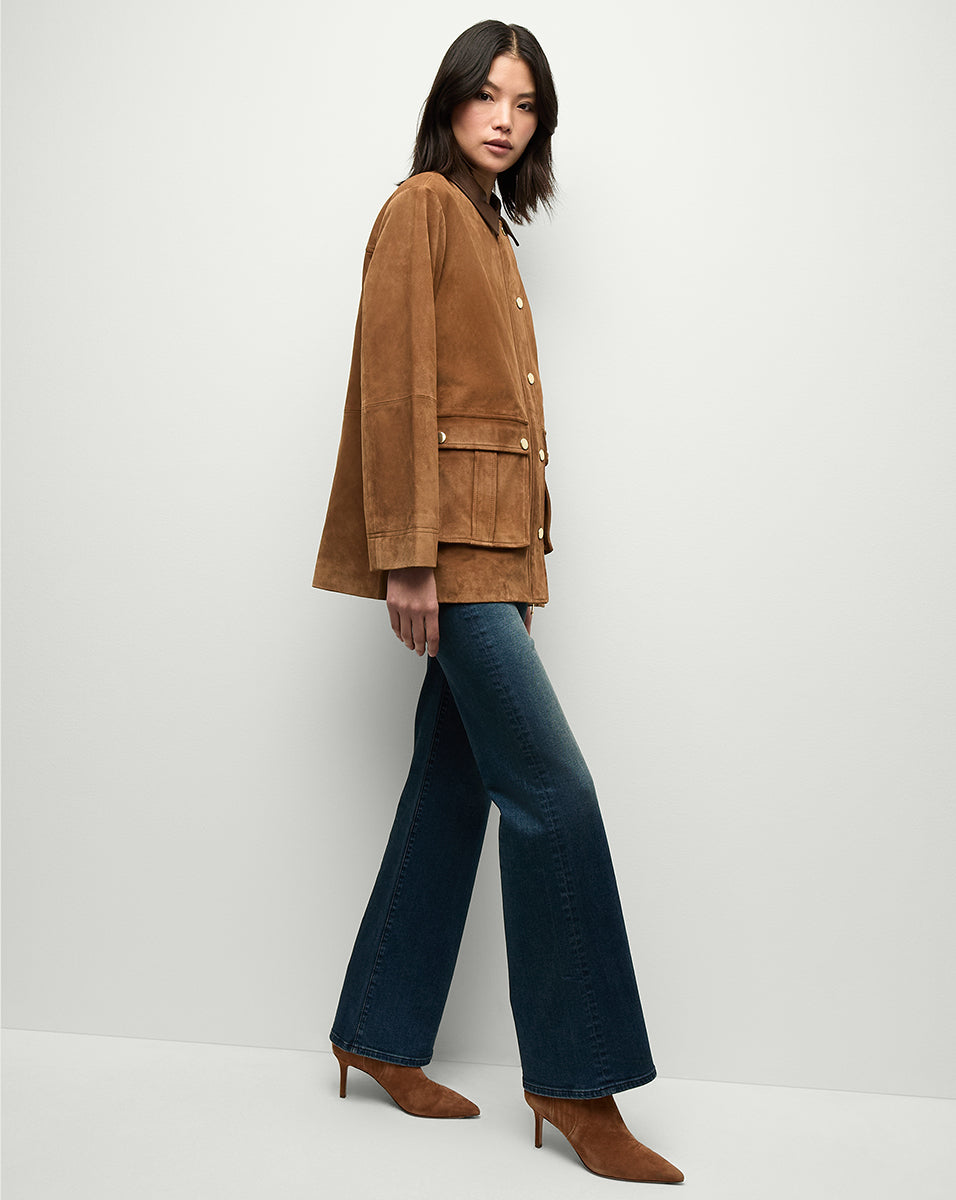 Suede Mid-Heel Booties with Pointed Toe & Pull-On Design | Lisa