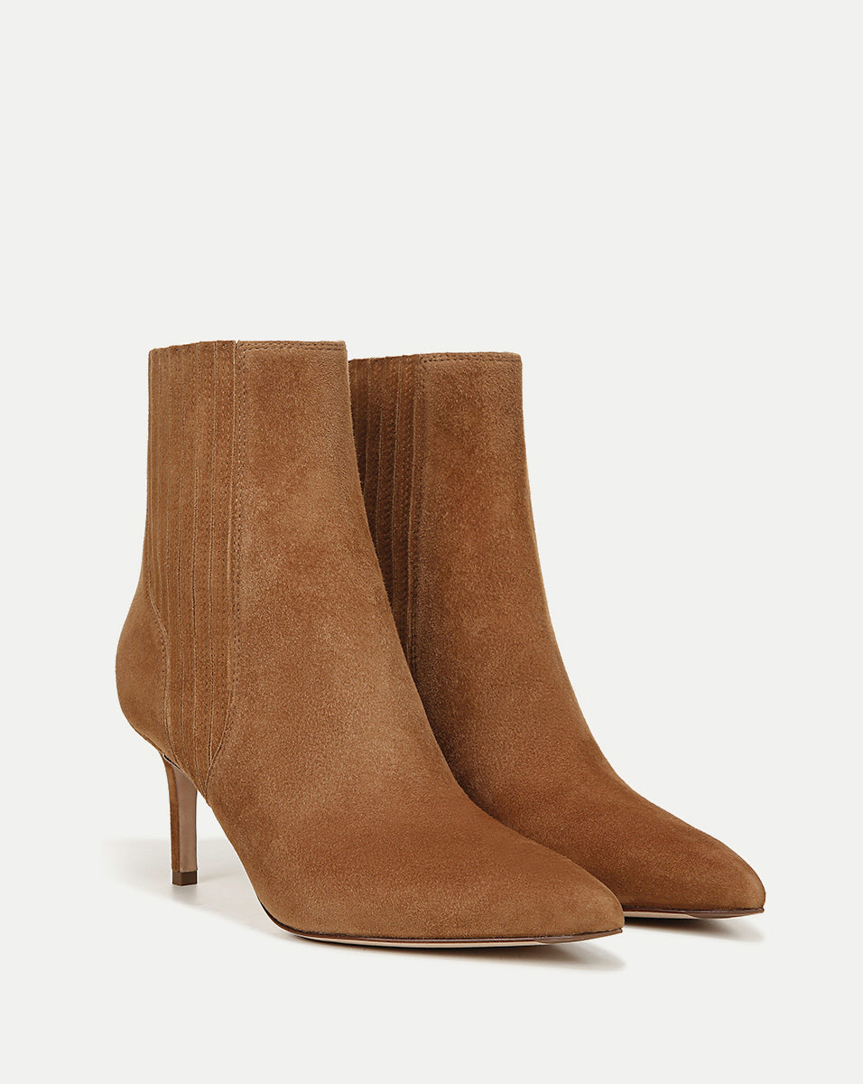 Suede Mid-Heel Booties with Pointed Toe & Pull-On Design | Lisa