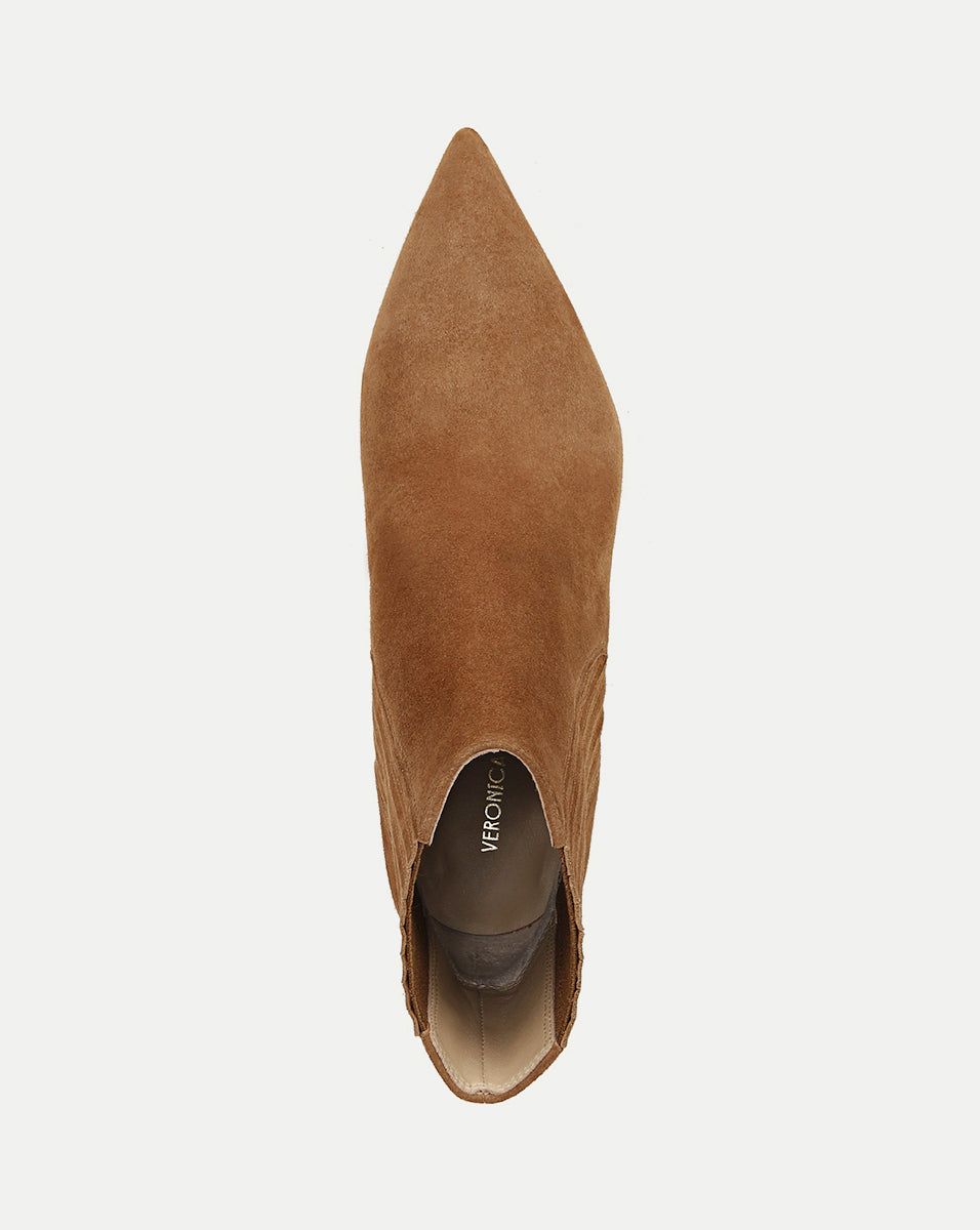 Suede Mid-Heel Booties with Pointed Toe & Pull-On Design | Lisa