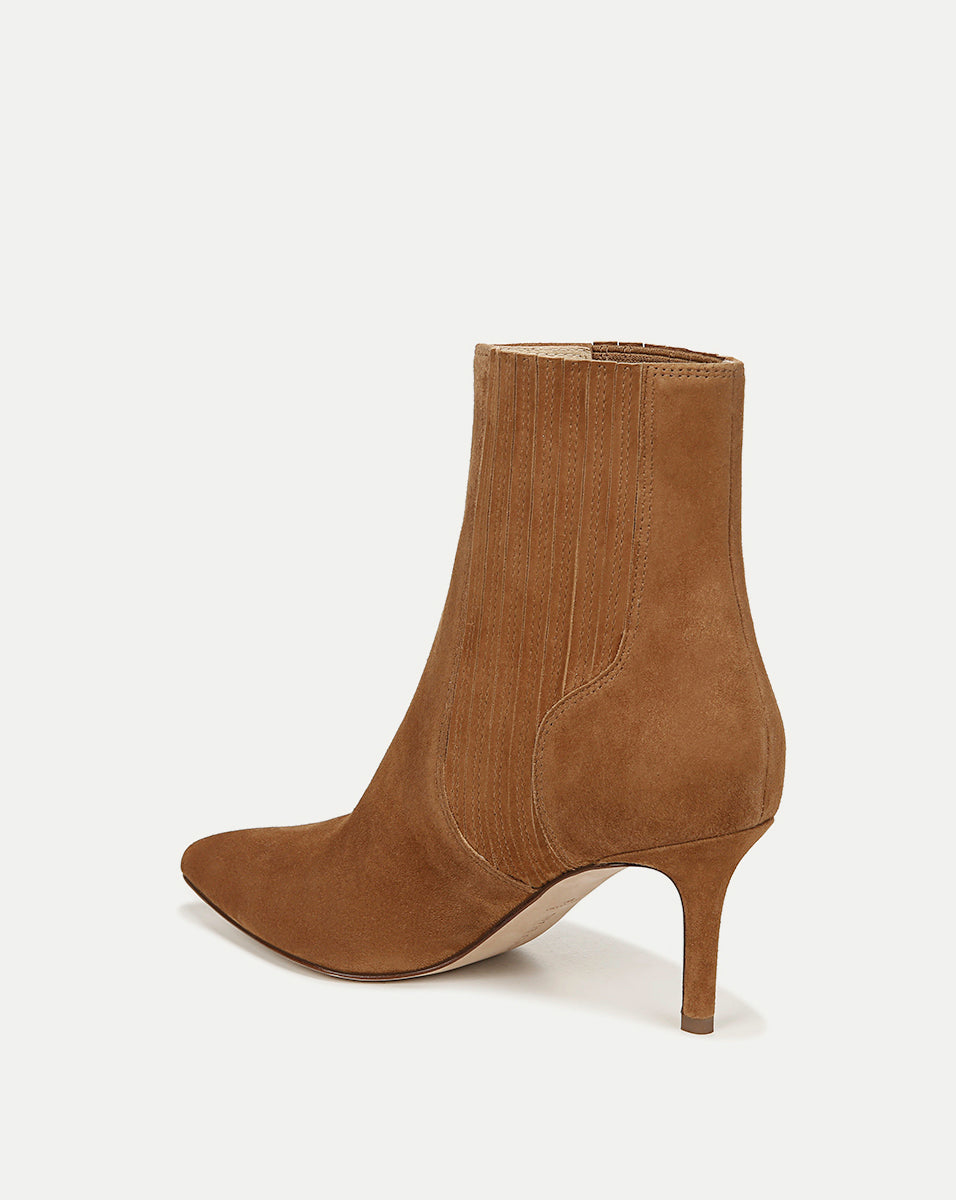 Suede Mid-Heel Booties with Pointed Toe & Pull-On Design | Lisa