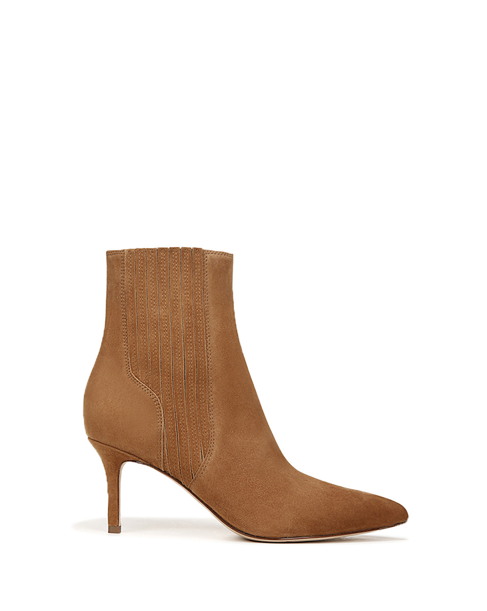 Suede Mid-Heel Booties with Pointed Toe & Pull-On Design | Lisa