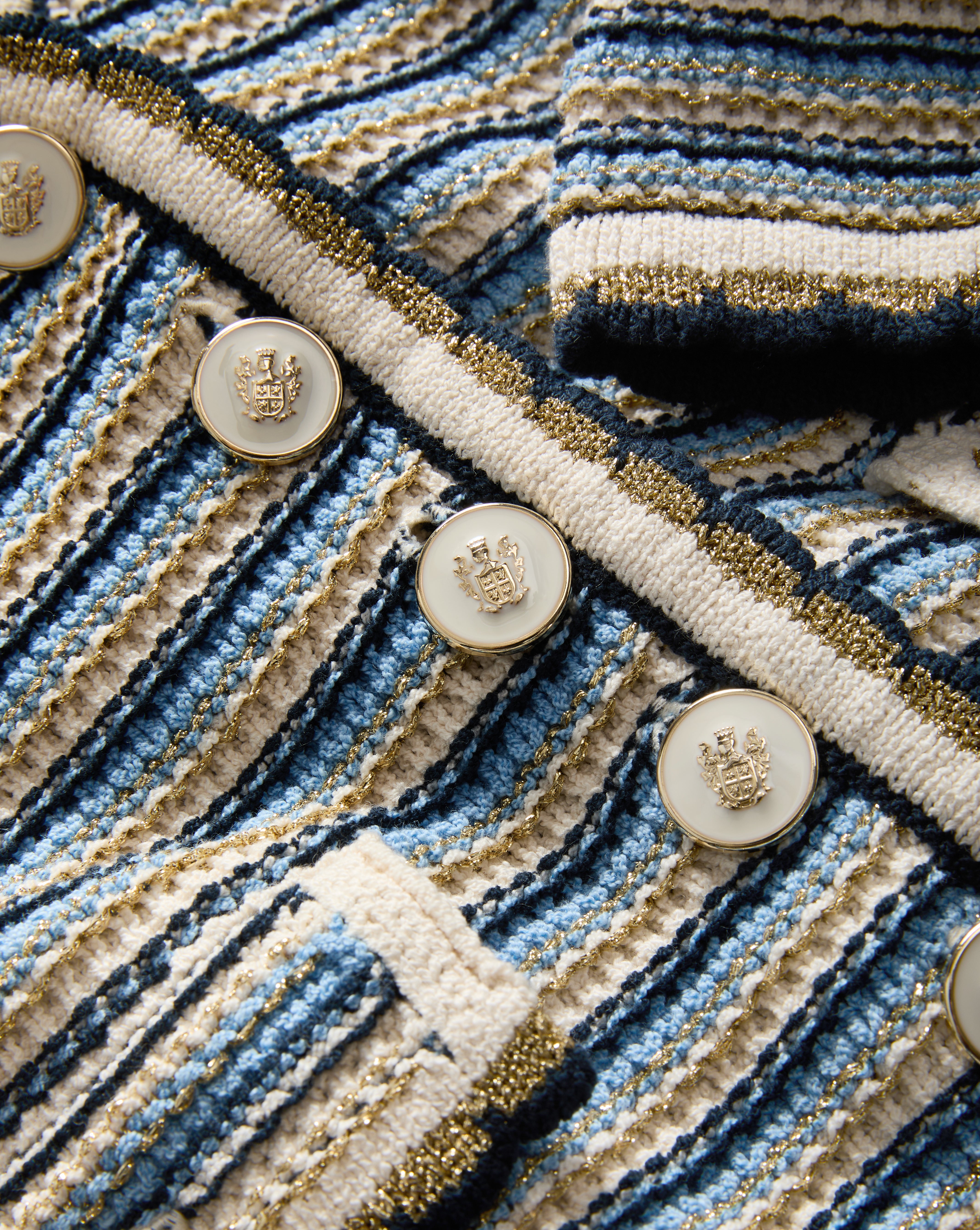 Striped Cotton Knit Jacket with V-Neck & Flap Pockets | Ceriani