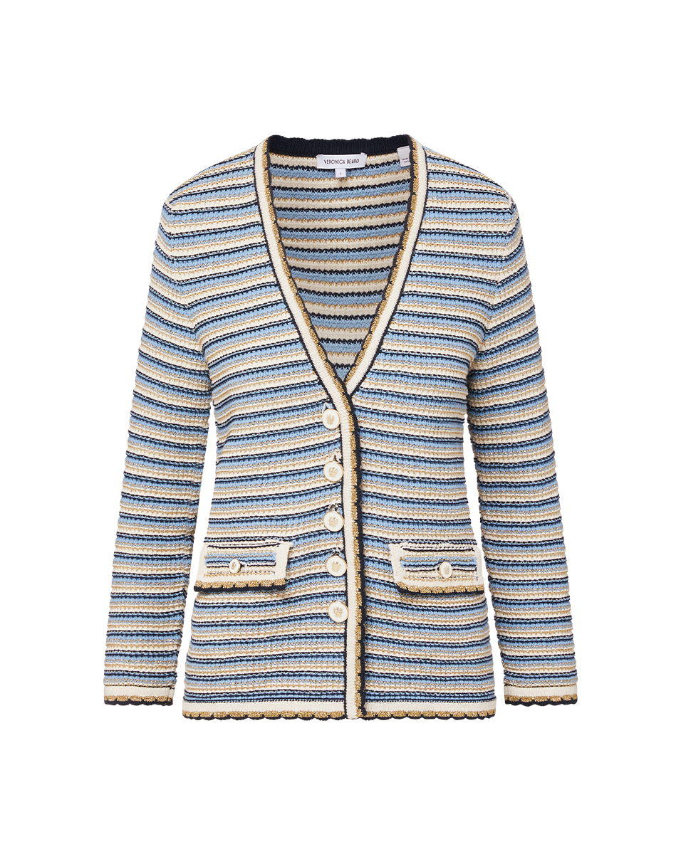 Striped Cotton Knit Jacket with V-Neck & Flap Pockets | Ceriani