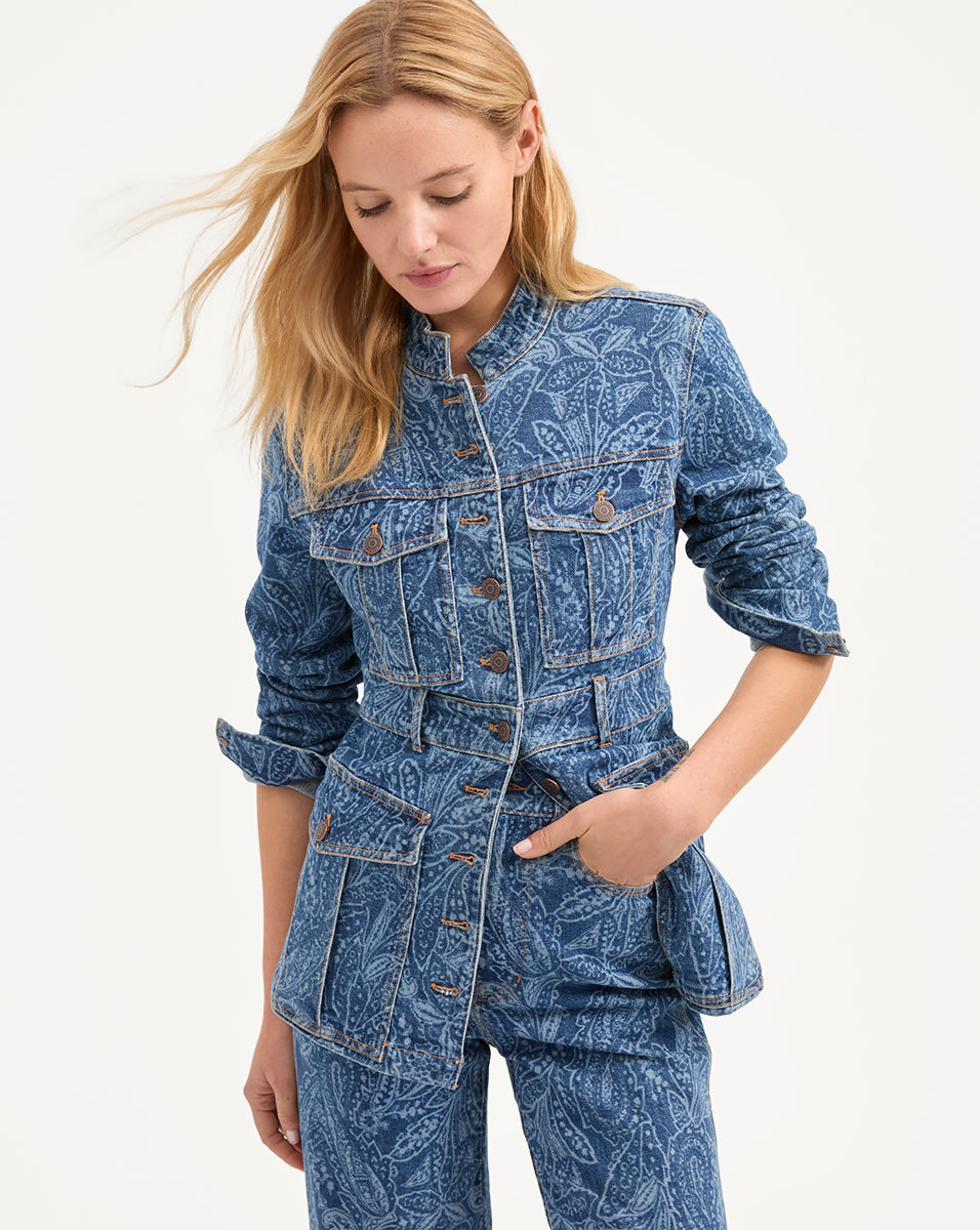 Paisley Denim Jacket for Women | Italian Stretch Cotton | Tika