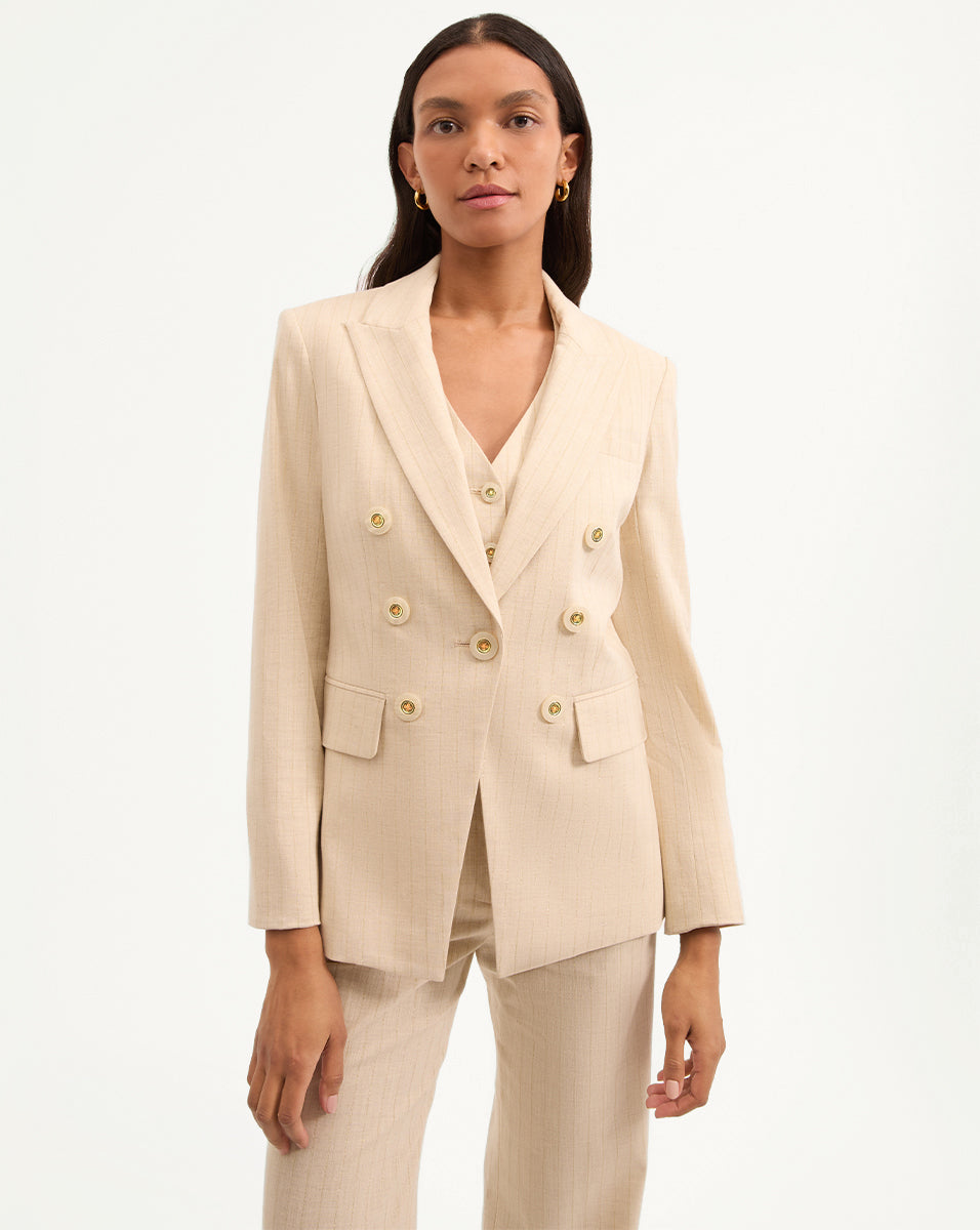 Cream Pinstripe Dickey Jacket with Peak Lapel | Gaya