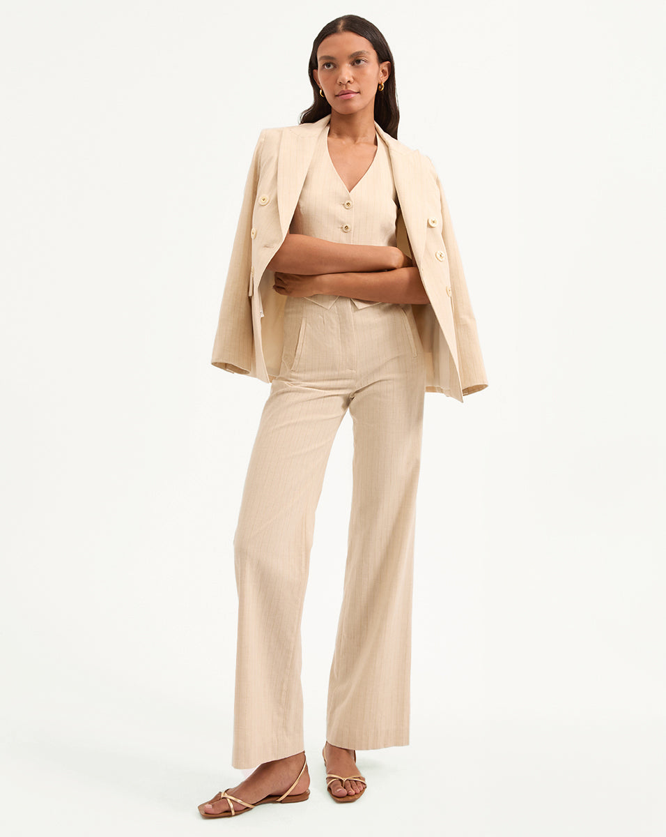 Cream Pinstripe Dickey Jacket with Peak Lapel | Gaya